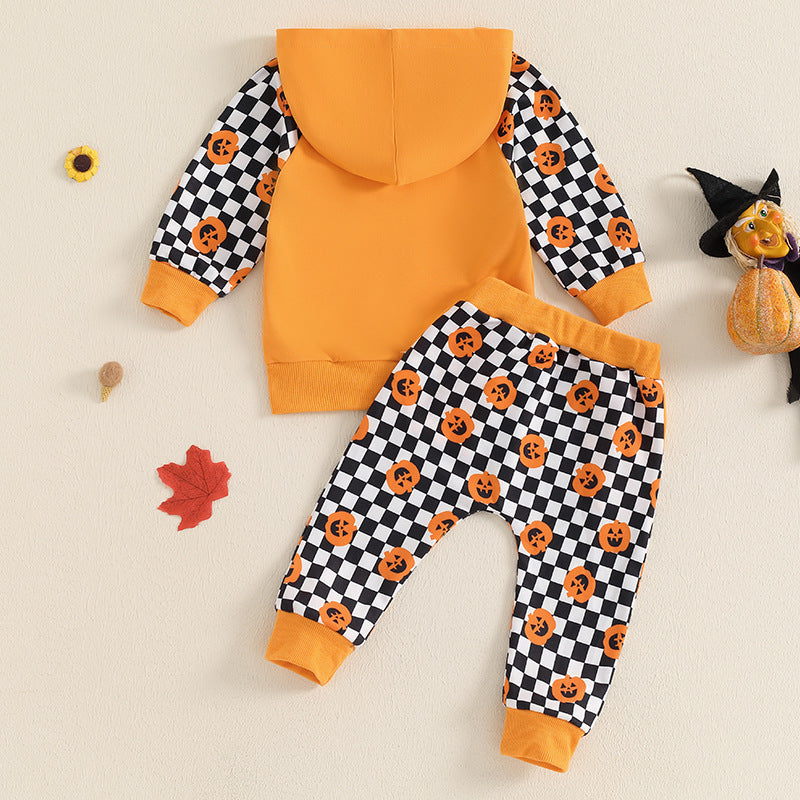 Kids' Multicolor Hoodie Plaid Trousers Two-piece Set