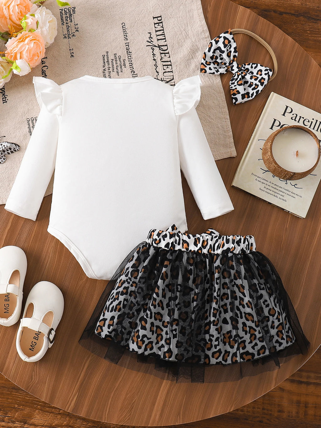 Newborn Baby Girl's outfits Mommy's Little Girls Long Sleeve Romper Tutu Skirt Headband 3pcs Outfits Sets Leopard