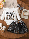 Newborn Baby Girl's outfits Mommy's Little Girls Long Sleeve Romper Tutu Skirt Headband 3pcs Outfits Sets Leopard