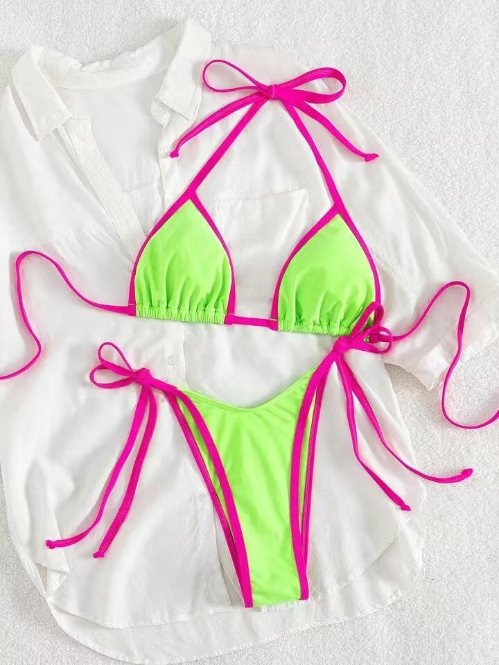 Summer Womens Solid-color Triangle Sexy Bikini