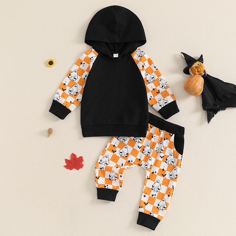Kids' Multicolor Hoodie Plaid Trousers Two-piece Set